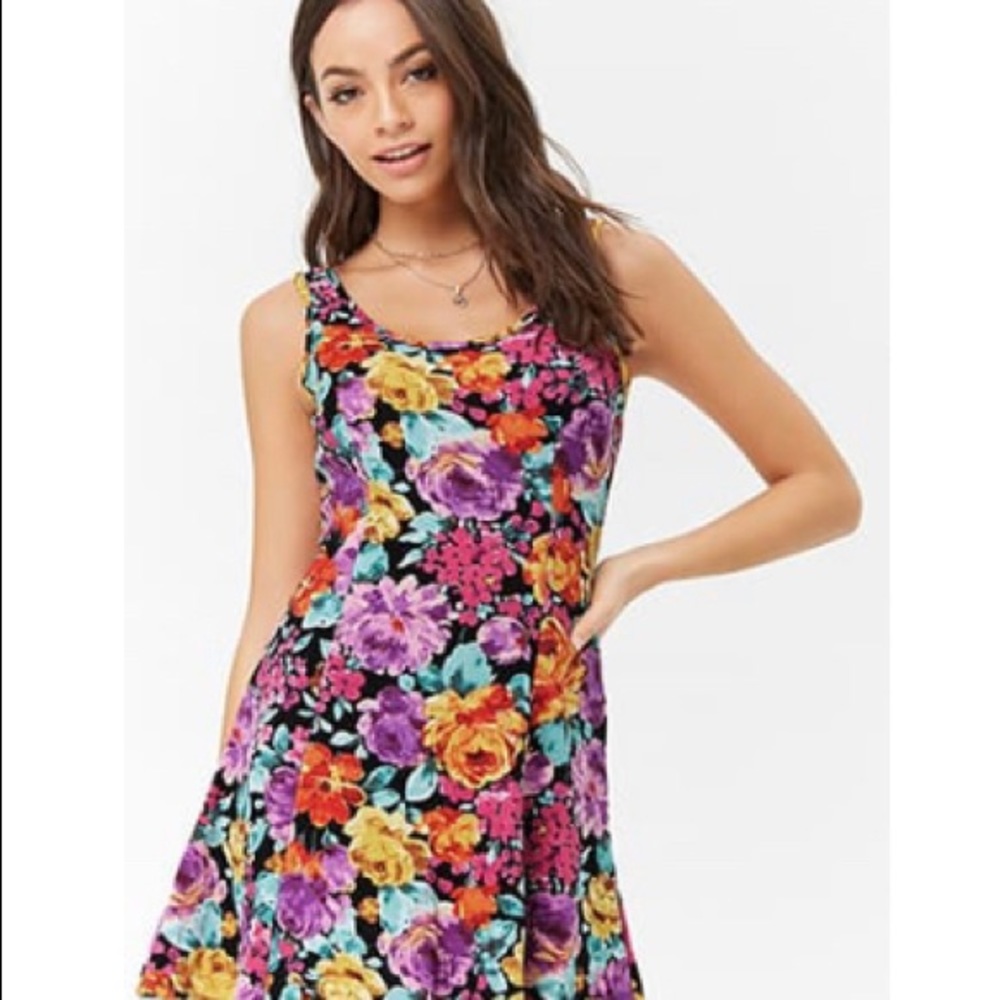 Watercolor Floral mini skater dress F21